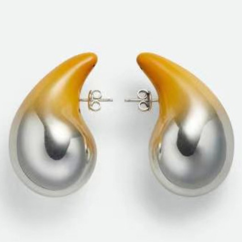 Silver and Amber Teardrop Stud Earrings - Women Jewelry